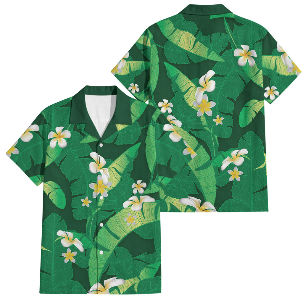 Green Banana Leaf Hawaii Family Matching Summer Maxi Dress and Hawaiian Shirt Lau Maia Plumeria Tropical Summer Vibes