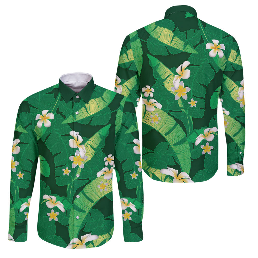 Green Banana Leaf Hawaii Family Matching Tank Maxi Dress and Hawaiian Shirt Lau Maia Plumeria Tropical Summer Vibes