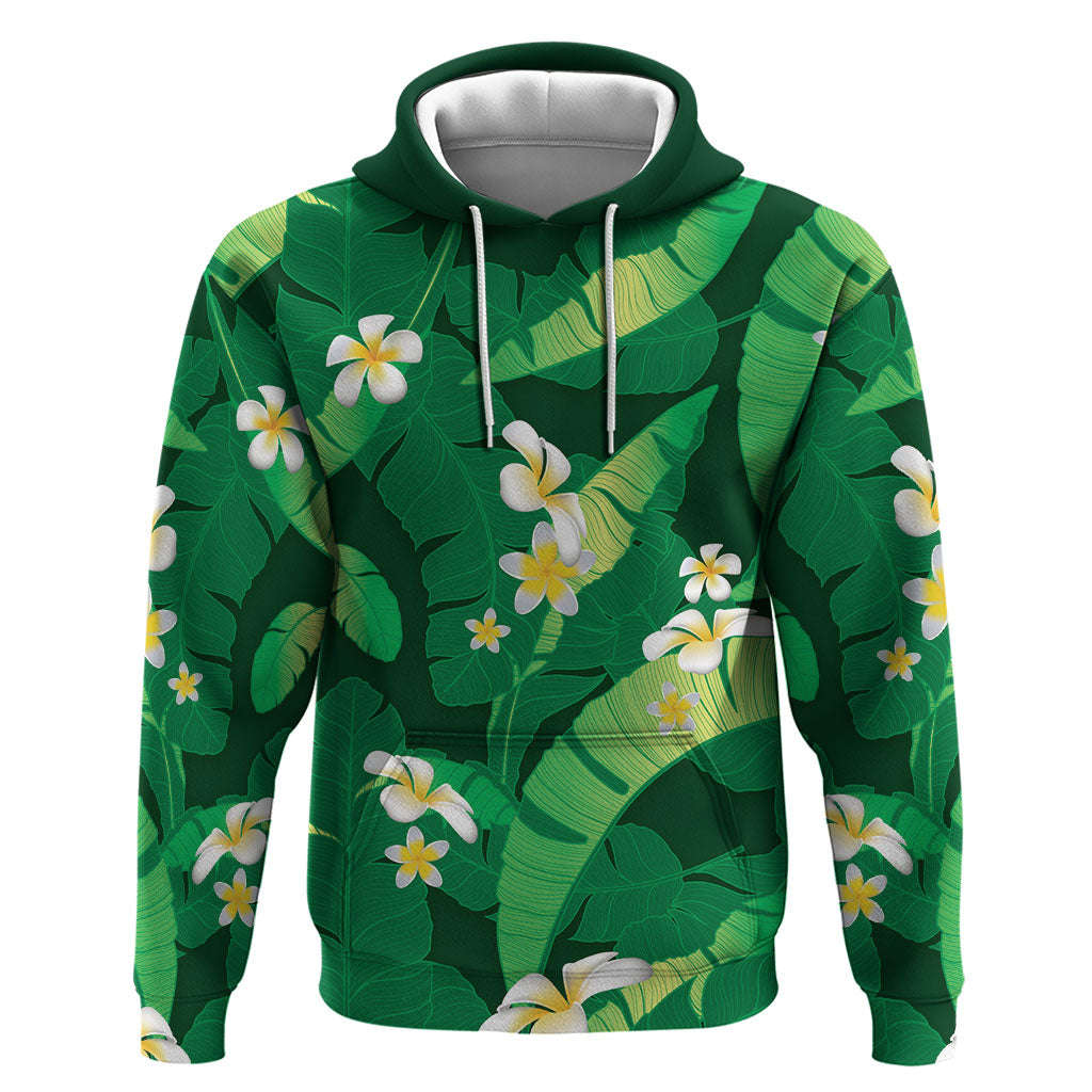 Green Banana Leaf Hawaii Hoodie Lau Maia Plumeria Tropical Summer Vibes