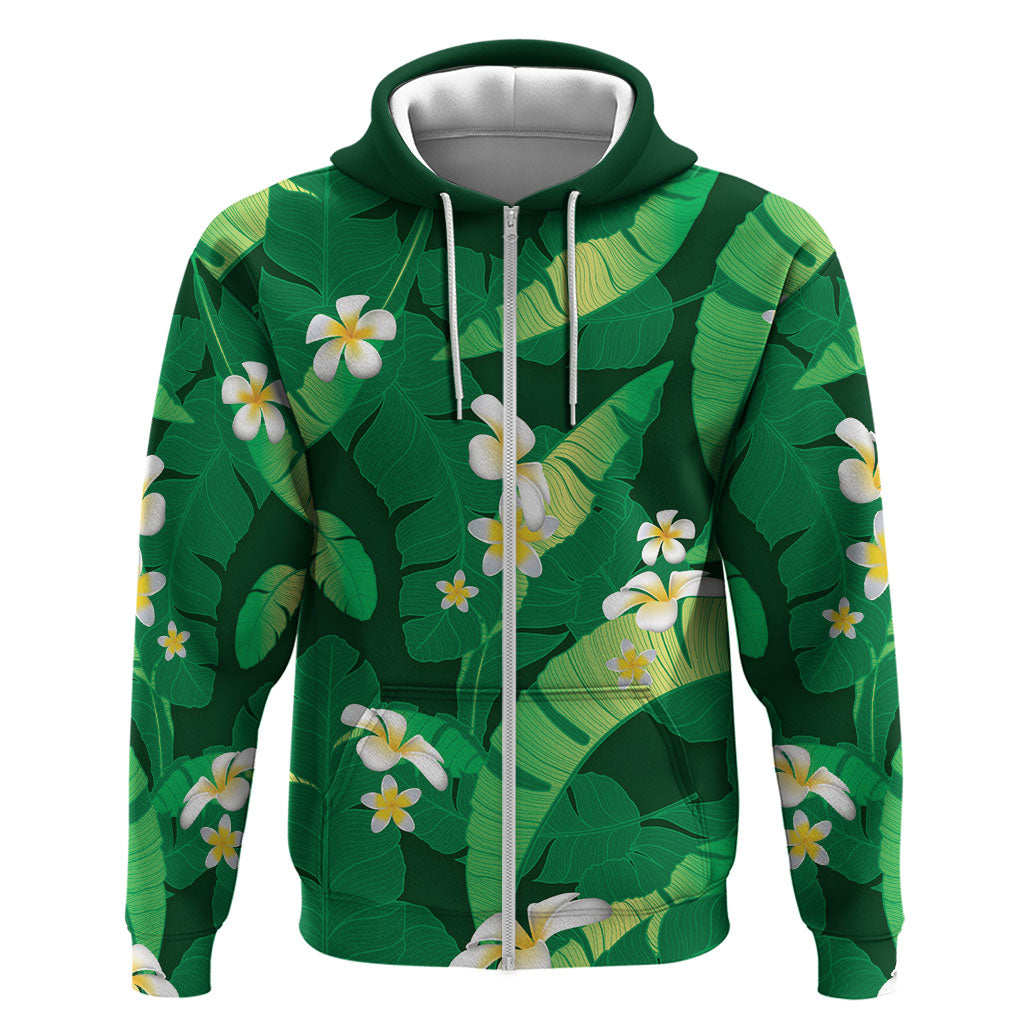 Green Banana Leaf Hawaii Hoodie Lau Maia Plumeria Tropical Summer Vibes