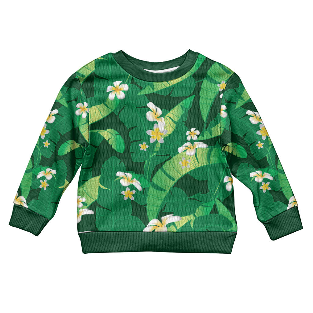 Green Banana Leaf Hawaii Kid Ugly Christmas Sweater Lau Maia Plumeria Tropical Summer Vibes LT14 Kid Green - Polynesian Pride