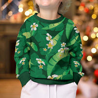 Green Banana Leaf Hawaii Kid Ugly Christmas Sweater Lau Maia Plumeria Tropical Summer Vibes LT14 - Polynesian Pride