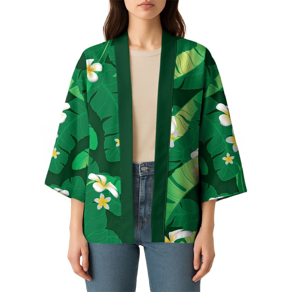 Green Banana Leaf Hawaii Kimono Lau Maia Plumeria Tropical Summer Vibes
