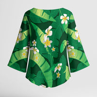 Green Banana Leaf Hawaii Kimono Sleeve Blouse Lau Maia Plumeria Tropical Summer Vibes
