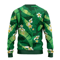 Green Banana Leaf Hawaii Ugly Christmas Sweater Lau Maia Plumeria Tropical Summer Vibes LT14 - Polynesian Pride