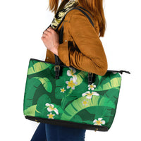 Green Banana Leaf Hawaii Leather Tote Bag Lau Maia Plumeria Tropical Summer Vibes