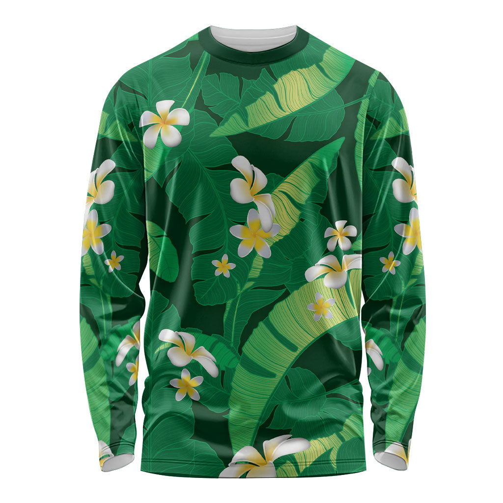 Green Banana Leaf Hawaii Long Sleeve Shirt Lau Maia Plumeria Tropical Summer Vibes