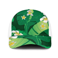 Green Banana Leaf Hawaii Mesh Trucker Cap Lau Maia Plumeria Tropical Summer Vibes