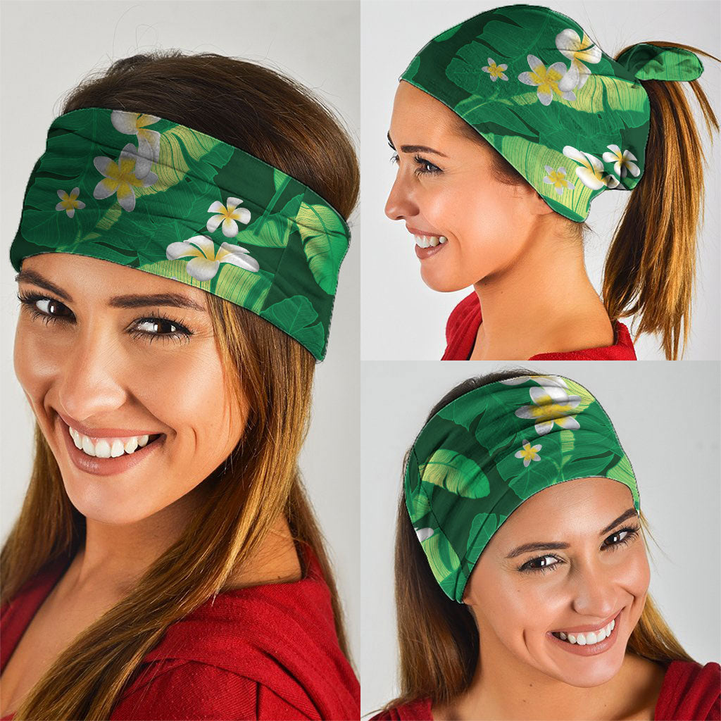 Green Banana Leaf Hawaii Neck Gaiter Lau Maia Plumeria Tropical Summer Vibes