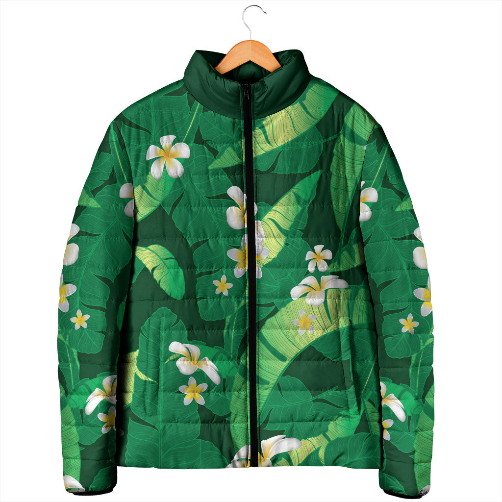 Green Banana Leaf Hawaii Padded Jacket Lau Maia Plumeria Tropical Summer Vibes