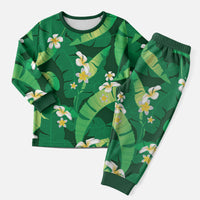 Green Banana Leaf Hawaii Christmas Pajama Set Lau Maia Plumeria Tropical Summer Vibes LT14 Men Green - Polynesian Pride