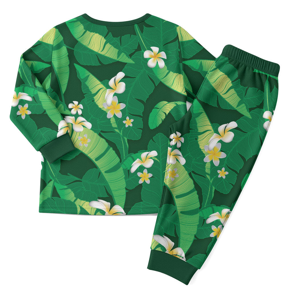 Green Banana Leaf Hawaii Christmas Pajama Set Lau Maia Plumeria Tropical Summer Vibes LT14 - Polynesian Pride