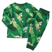 Green Banana Leaf Hawaii Christmas Pajama Set Lau Maia Plumeria Tropical Summer Vibes LT14 - Polynesian Pride