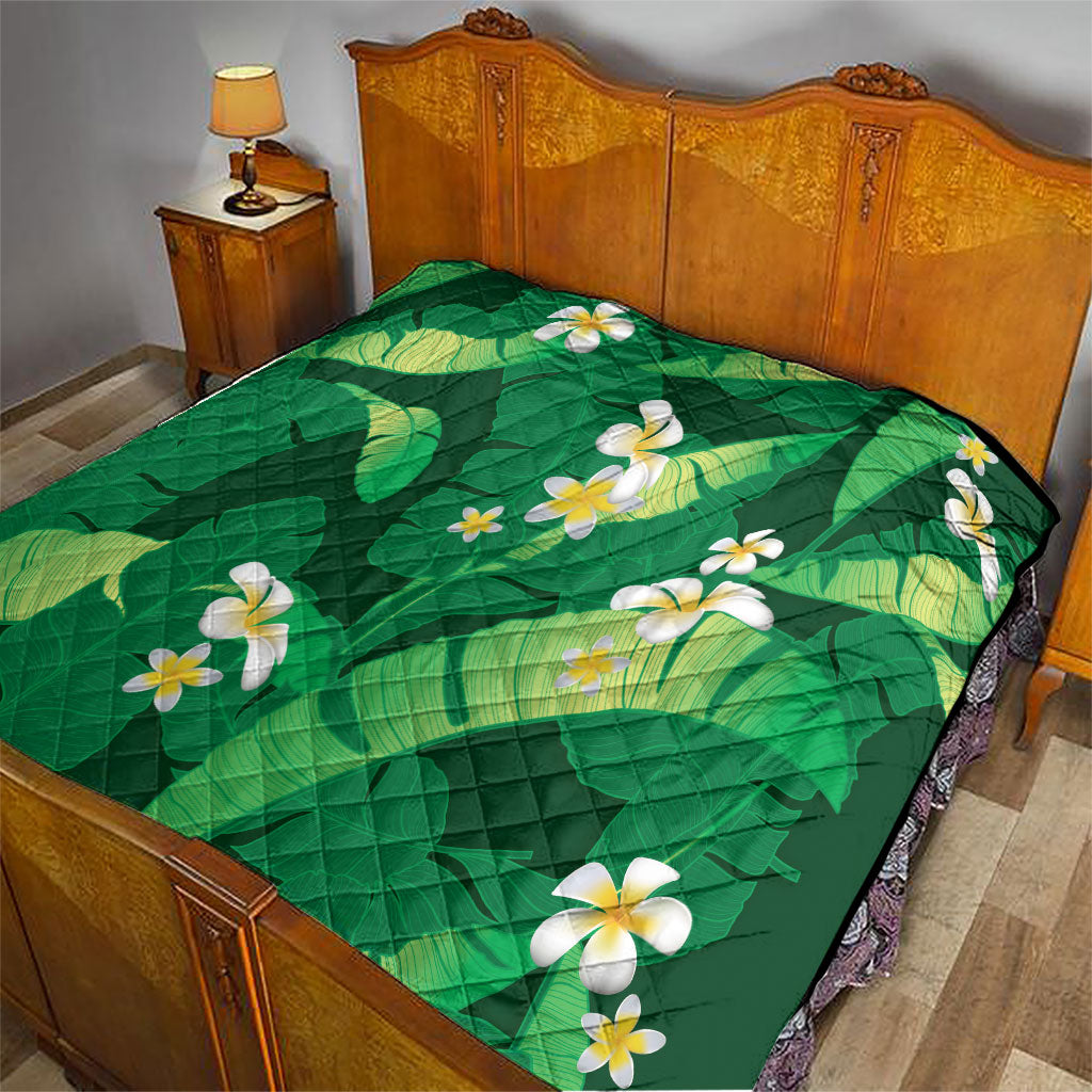 Green Banana Leaf Hawaii Quilt Lau Maia Plumeria Tropical Summer Vibes