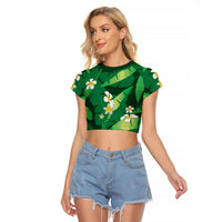 Green Banana Leaf Hawaii Raglan Cropped T Shirt Lau Maia Plumeria Tropical Summer Vibes