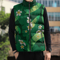Green Banana Leaf Hawaii Sleeveless Puffer Jacket Lau Maia Plumeria Tropical Summer Vibes