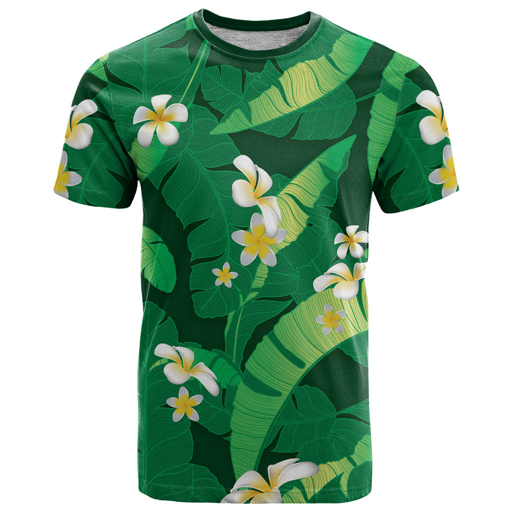Green Banana Leaf Hawaii T Shirt Lau Maia Plumeria Tropical Summer Vibes