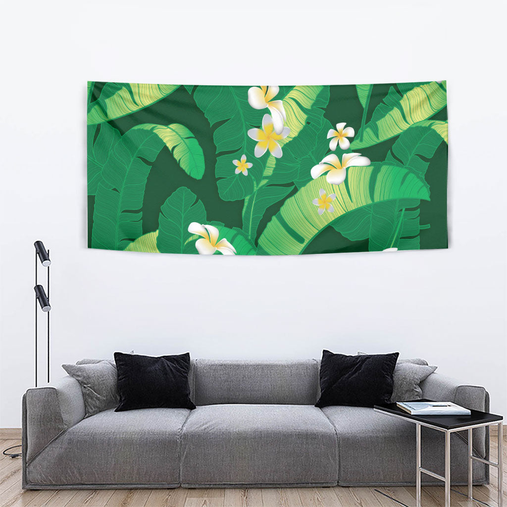 Green Banana Leaf Hawaii Tapestry Lau Maia Plumeria Tropical Summer Vibes