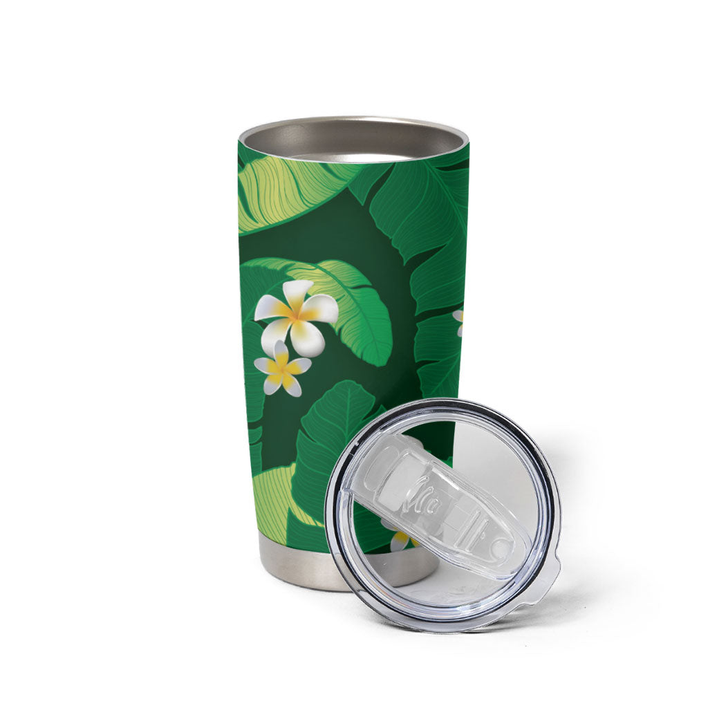 Green Banana Leaf Hawaii Tumbler Cup Lau Maia Plumeria Tropical Summer Vibes