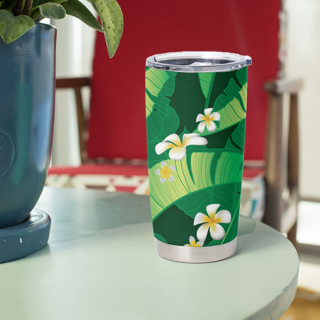 Green Banana Leaf Hawaii Tumbler Cup Lau Maia Plumeria Tropical Summer Vibes
