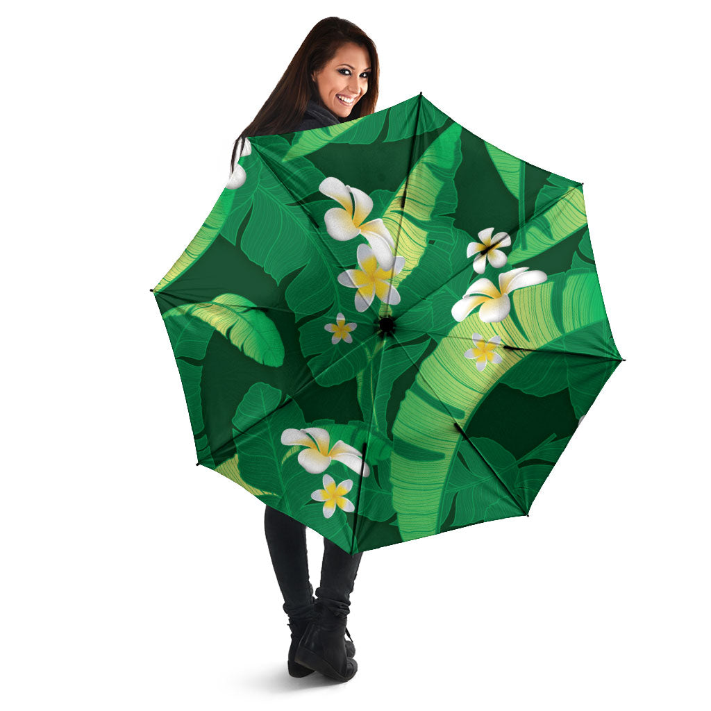 Green Banana Leaf Hawaii Umbrella Lau Maia Plumeria Tropical Summer Vibes