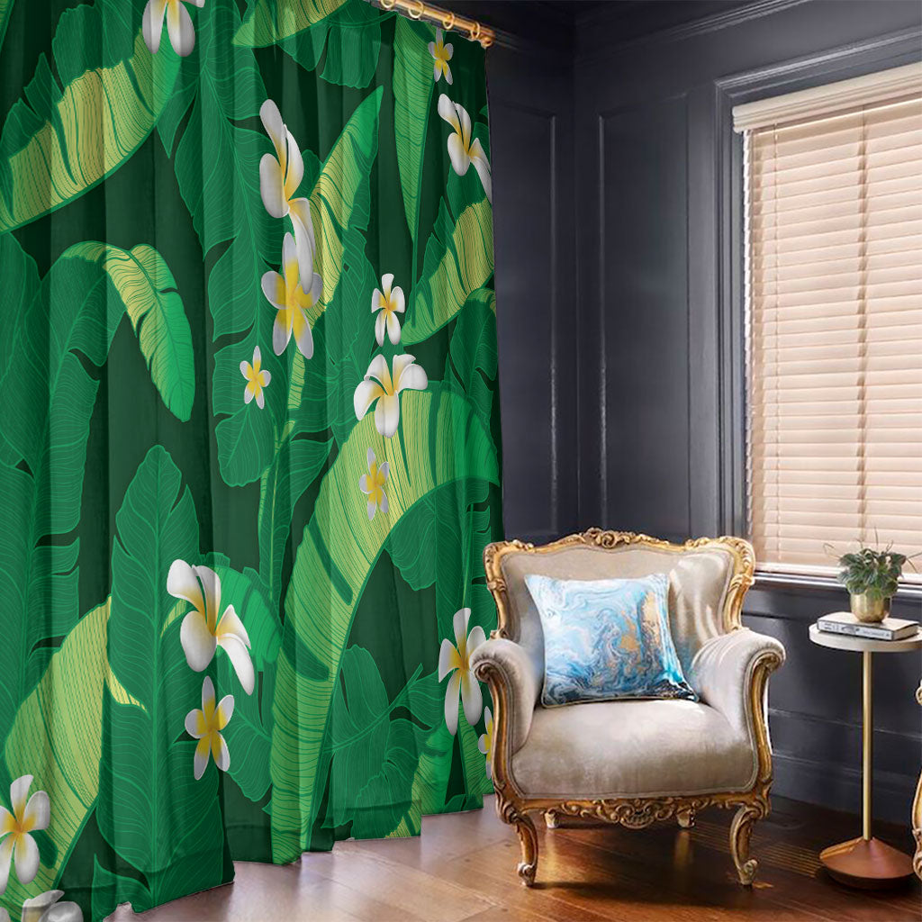 Green Banana Leaf Hawaii Window Curtain Lau Maia Plumeria Tropical Summer Vibes