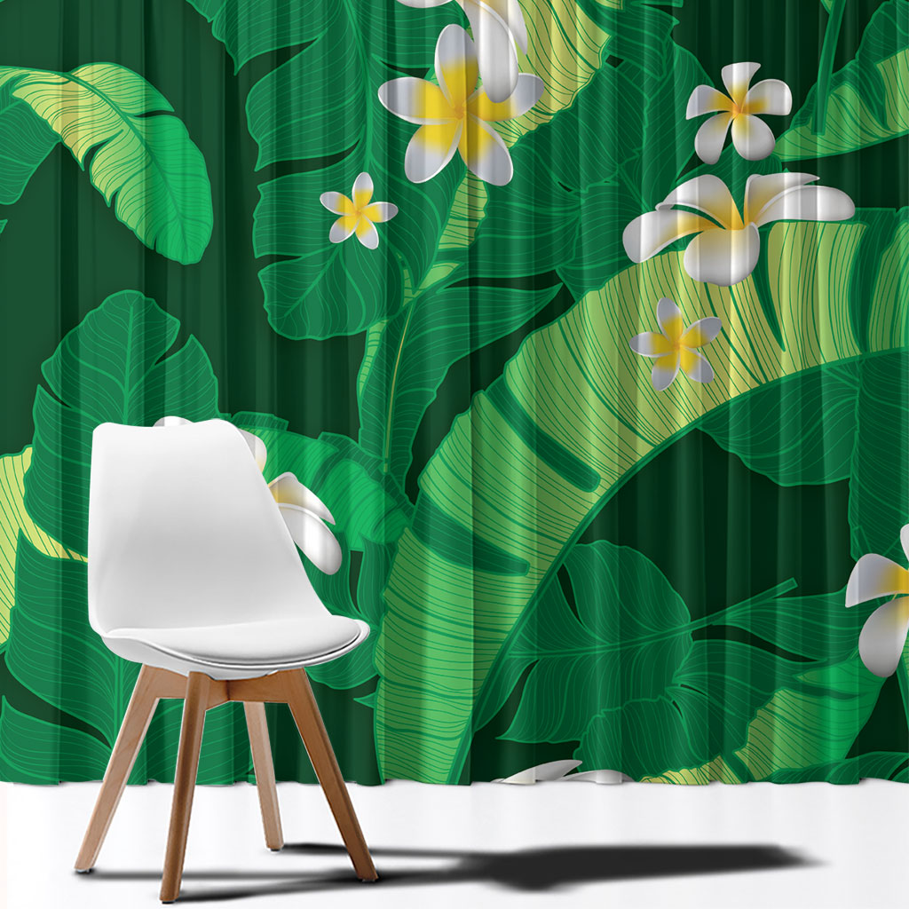 Green Banana Leaf Hawaii Window Curtain Lau Maia Plumeria Tropical Summer Vibes