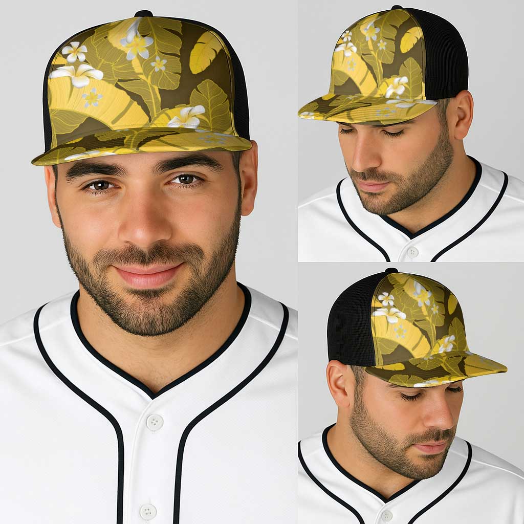 Yellow Banana Leaf Hawaii Baseball Net Cap Lau Maia Plumeria Tropical Summer Vibes