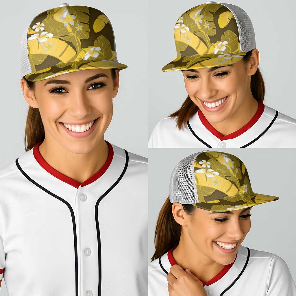 Yellow Banana Leaf Hawaii Baseball Net Cap Lau Maia Plumeria Tropical Summer Vibes