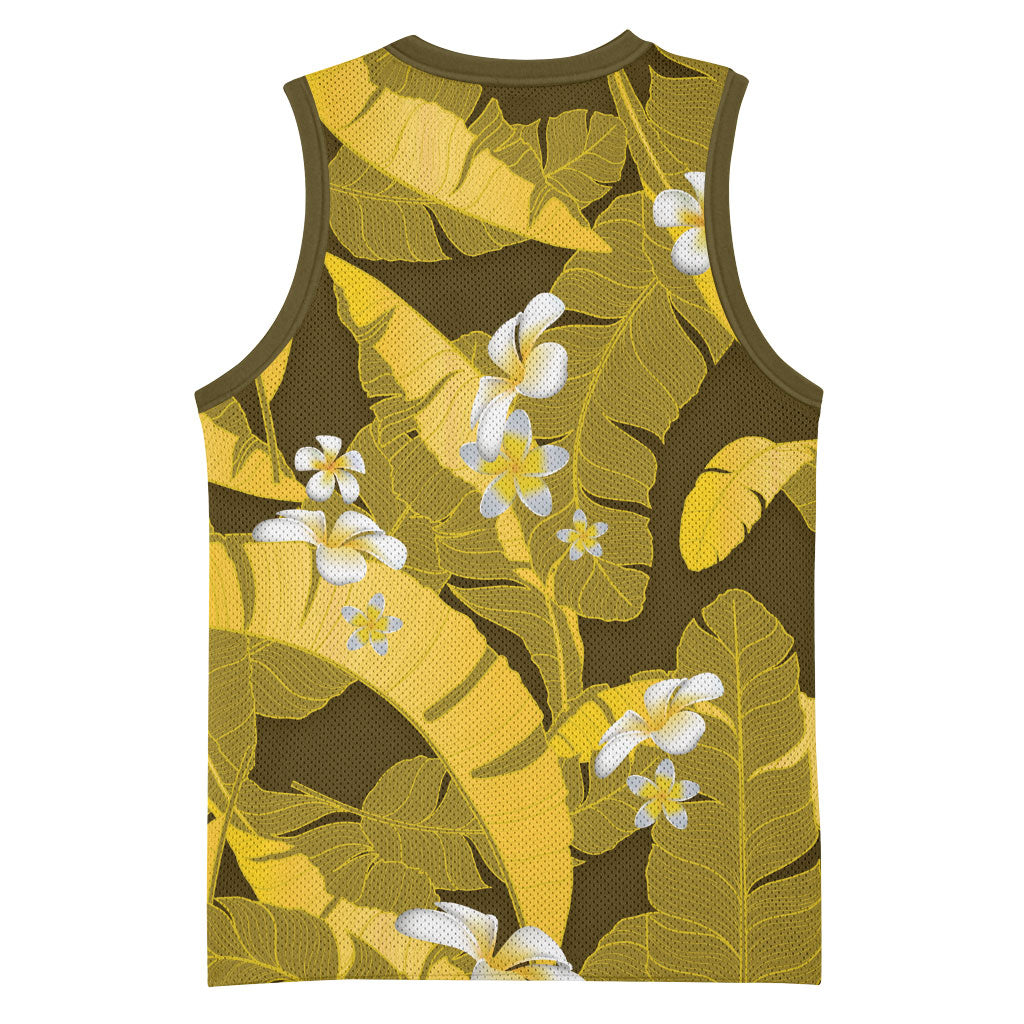 Yellow Banana Leaf Hawaii Basketball Jersey Lau Maia Plumeria Tropical Summer Vibes