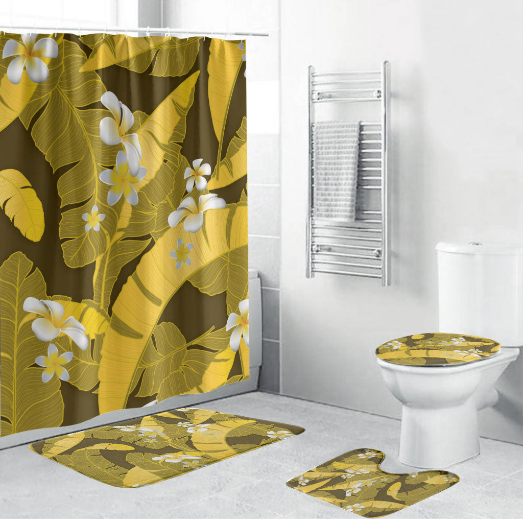 Yellow Banana Leaf Hawaii Bathroom Set Lau Maia Plumeria Tropical Summer Vibes