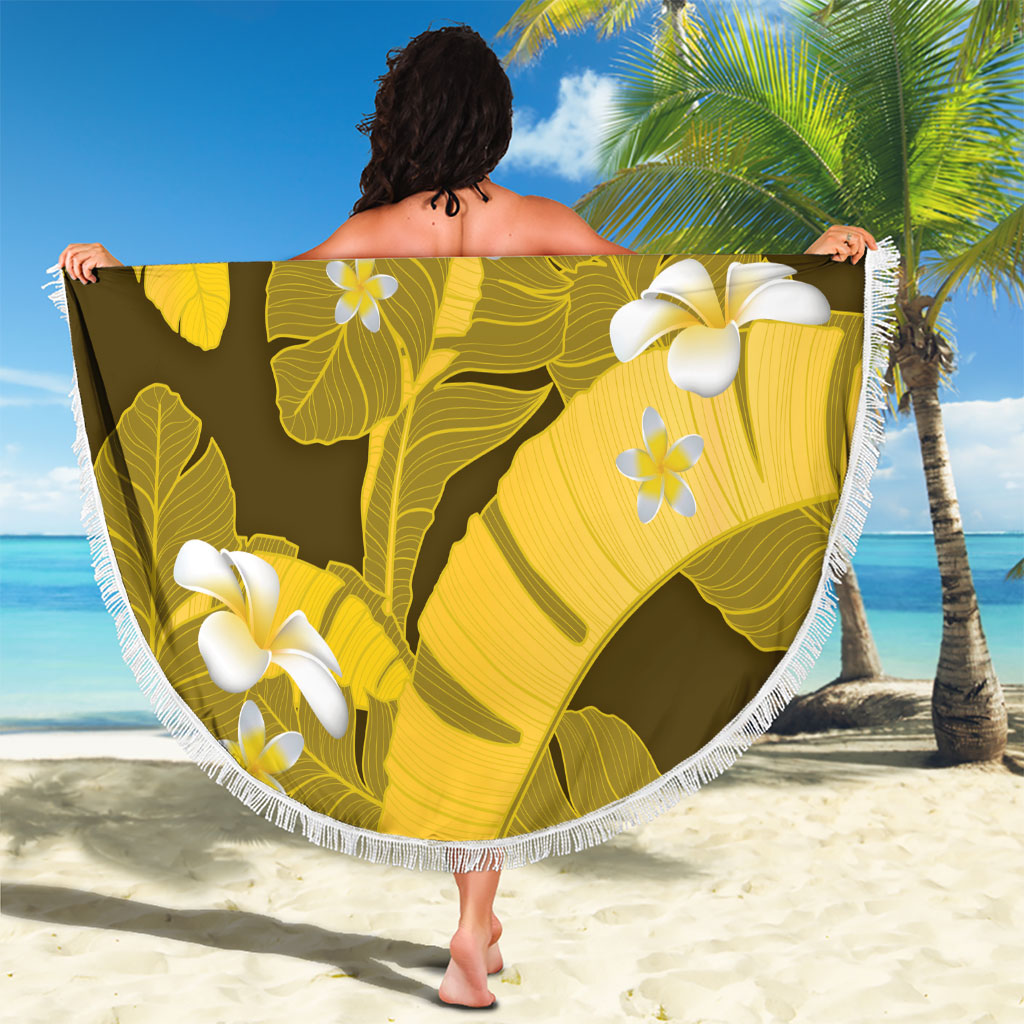 Yellow Banana Leaf Hawaii Beach Blanket Lau Maia Plumeria Tropical Summer Vibes