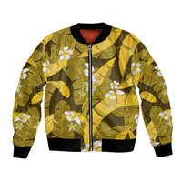 Yellow Banana Leaf Hawaii Bomber Jacket Lau Maia Plumeria Tropical Summer Vibes