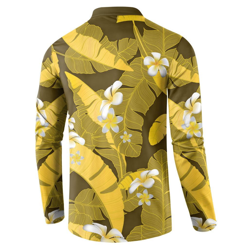Yellow Banana Leaf Hawaii Button Sweatshirt Lau Maia Plumeria Tropical Summer Vibes