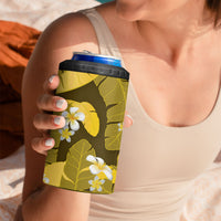 Yellow Banana Leaf Hawaii 4 in 1 Can Cooler Tumbler Lau Maia Plumeria Tropical Summer Vibes