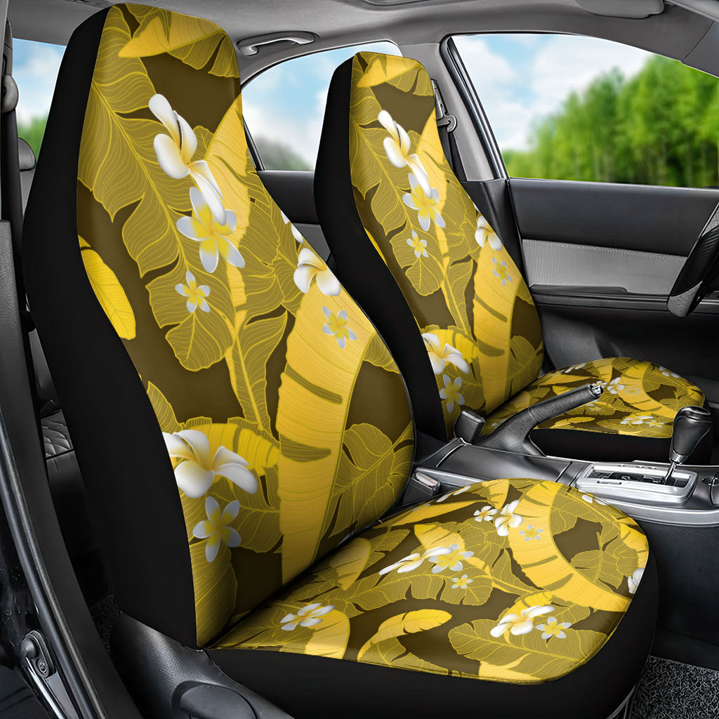 Yellow Banana Leaf Hawaii Car Seat Cover Lau Maia Plumeria Tropical Summer Vibes