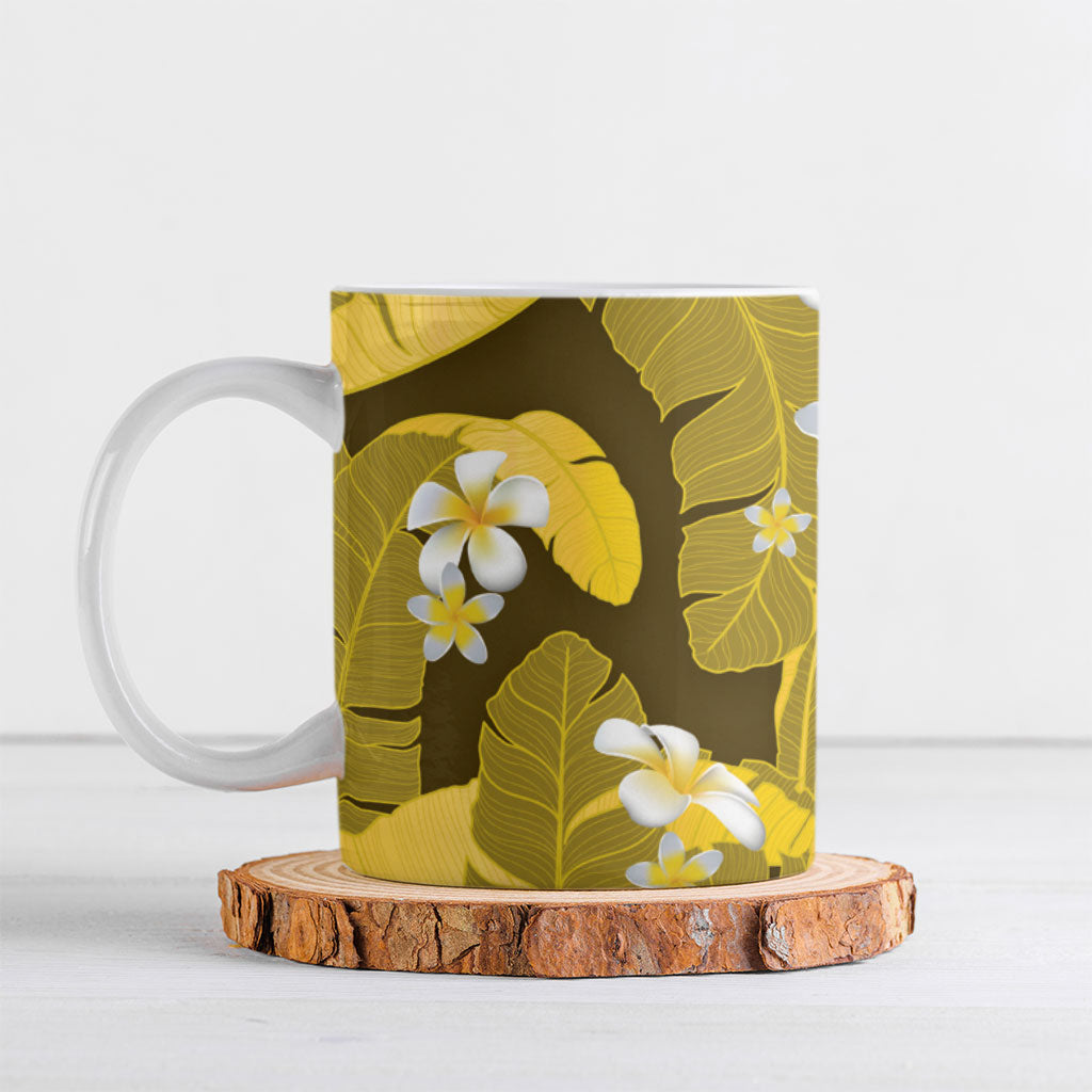 Yellow Banana Leaf Hawaii Ceramic Mug Lau Maia Plumeria Tropical Summer Vibes