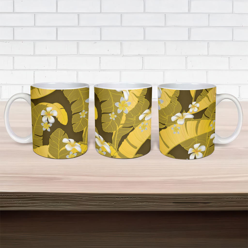 Yellow Banana Leaf Hawaii Ceramic Mug Lau Maia Plumeria Tropical Summer Vibes