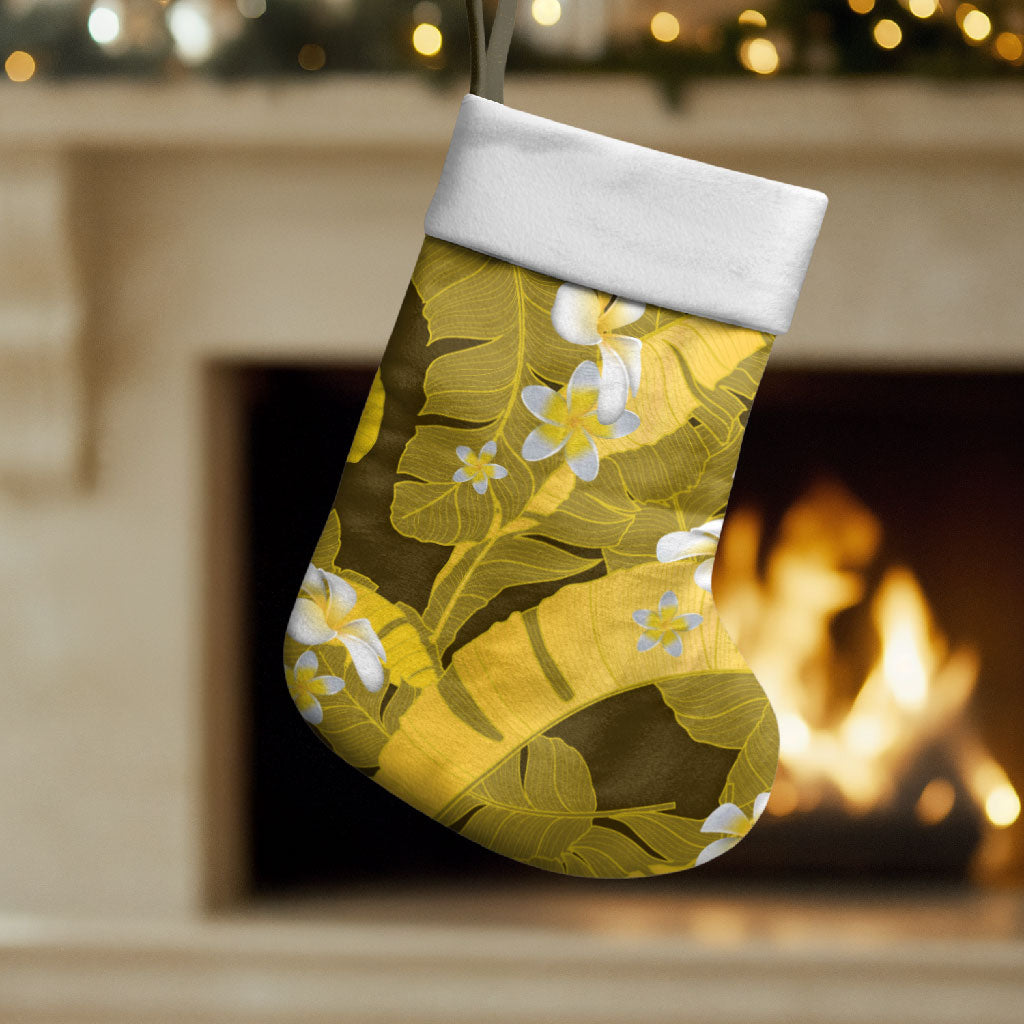 Yellow Banana Leaf Hawaii Christmas Stocking Lau Maia Plumeria Tropical Summer Vibes LT14 Set of 2 Yellow - Polynesian Pride