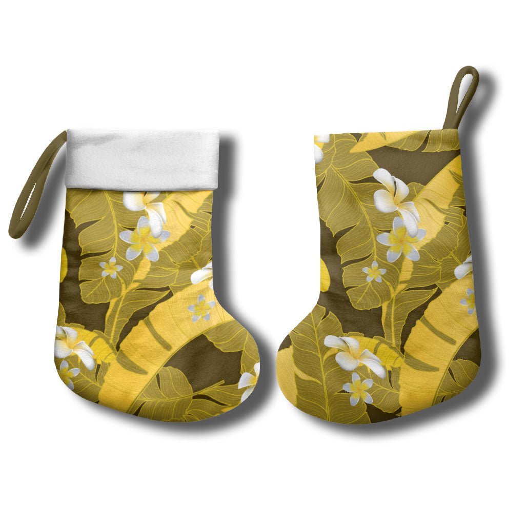 Yellow Banana Leaf Hawaii Christmas Stocking Lau Maia Plumeria Tropical Summer Vibes LT14 - Polynesian Pride