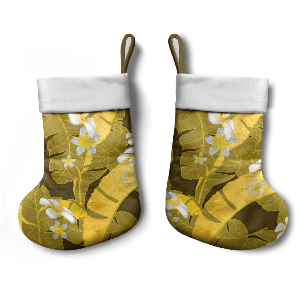 Yellow Banana Leaf Hawaii Christmas Stocking Lau Maia Plumeria Tropical Summer Vibes LT14 - Polynesian Pride