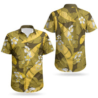 Yellow Banana Leaf Hawaii Couples Matching Tank Maxi Dress and Hawaiian Shirt Lau Maia Plumeria Tropical Summer Vibes