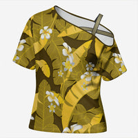 Yellow Banana Leaf Hawaii Cross Shoulder Shirt Lau Maia Plumeria Tropical Summer Vibes