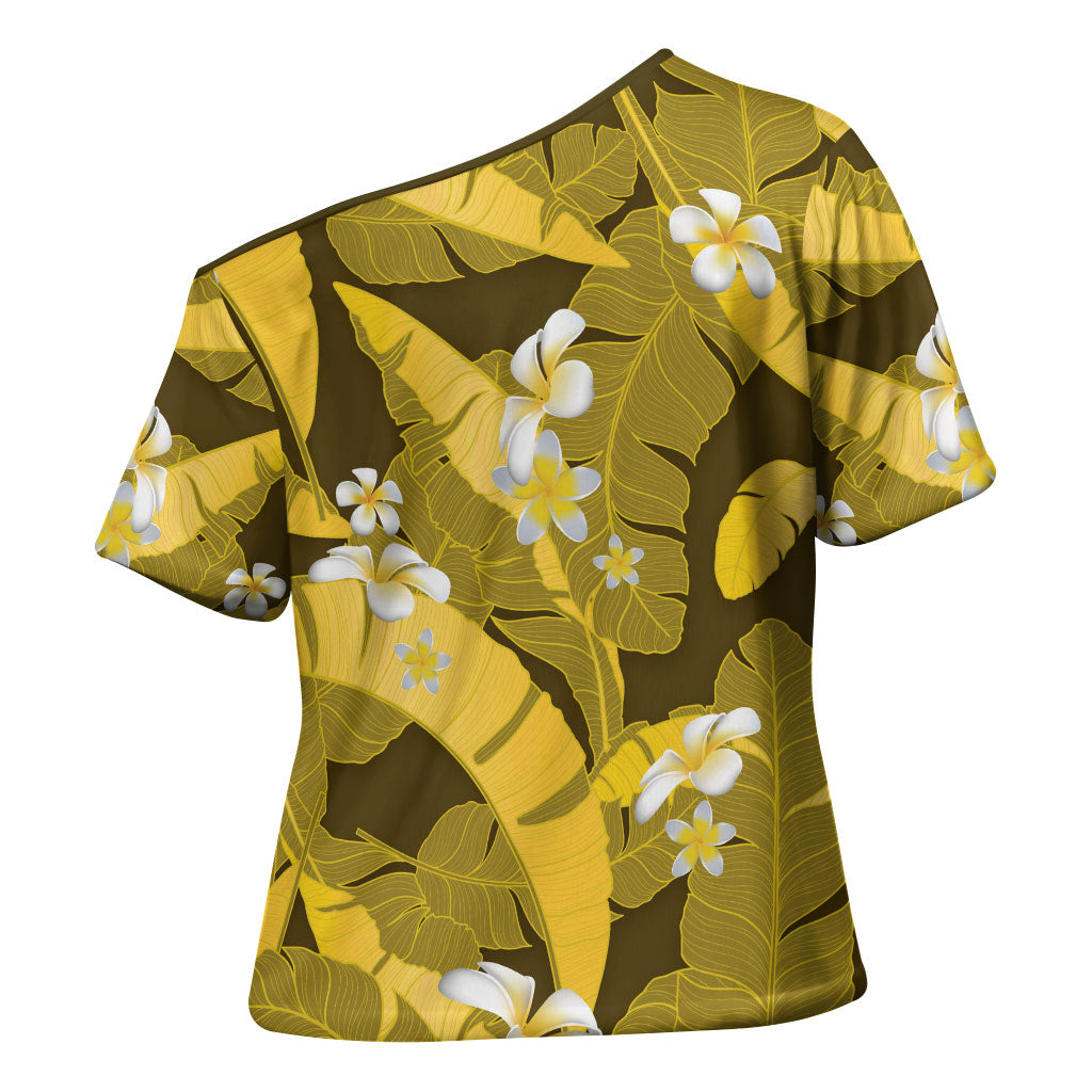 Yellow Banana Leaf Hawaii Cross Shoulder Shirt Lau Maia Plumeria Tropical Summer Vibes