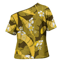 Yellow Banana Leaf Hawaii Cross Shoulder Shirt Lau Maia Plumeria Tropical Summer Vibes