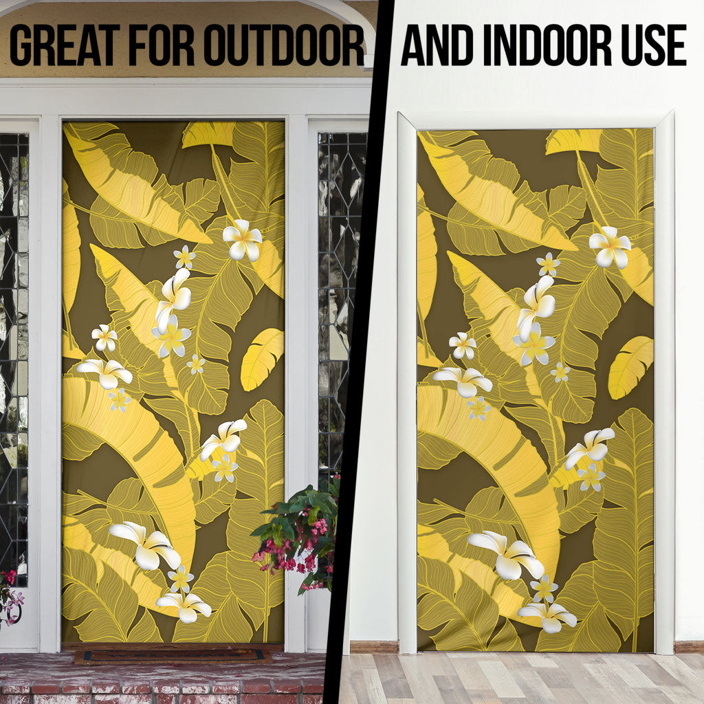 Yellow Banana Leaf Hawaii Door Cover Lau Maia Plumeria Tropical Summer Vibes