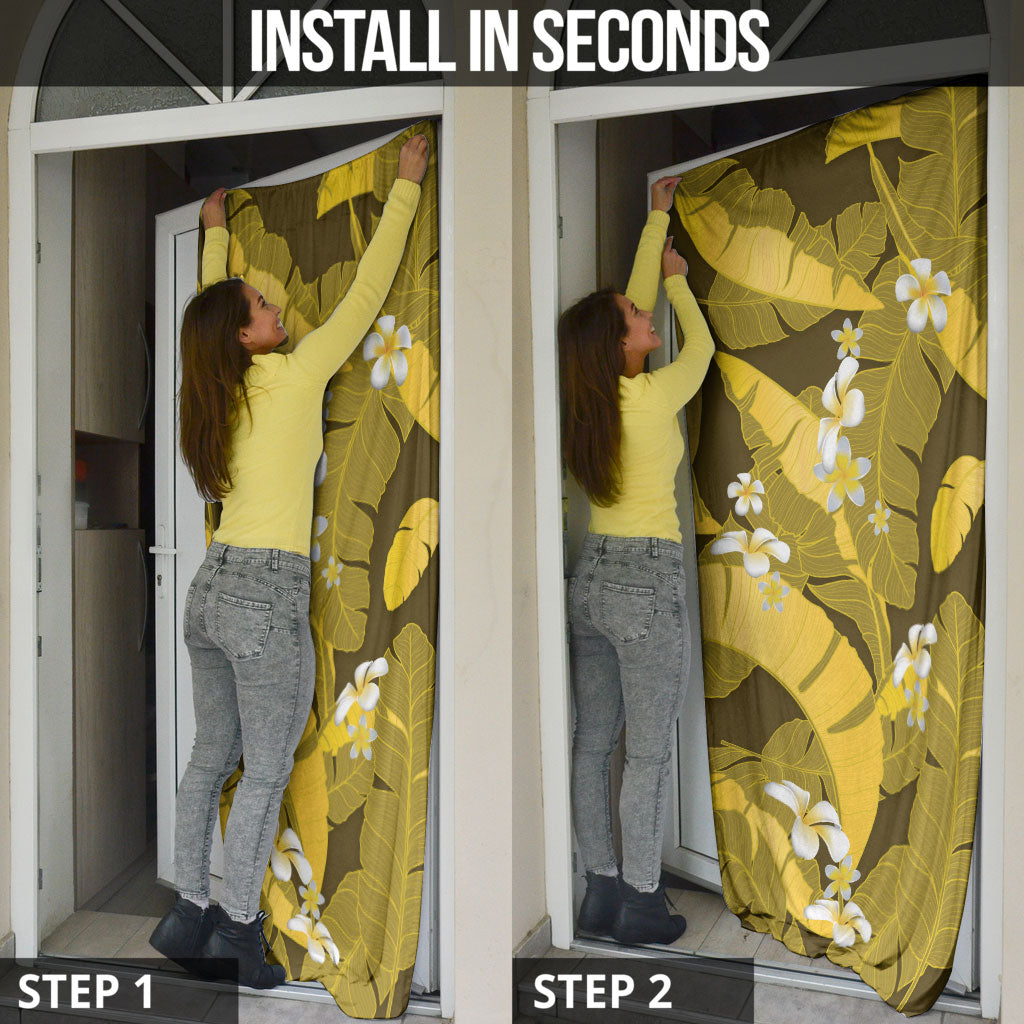 Yellow Banana Leaf Hawaii Door Cover Lau Maia Plumeria Tropical Summer Vibes