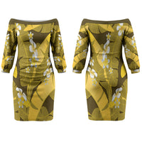 Yellow Banana Leaf Hawaii Family Matching Off The Shoulder Long Sleeve Dress and Hawaiian Shirt Lau Maia Plumeria Tropical Summer Vibes