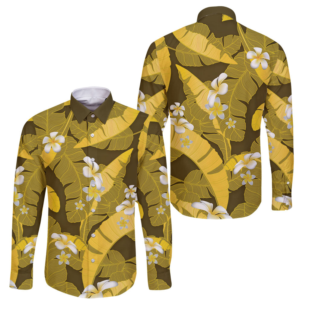 Yellow Banana Leaf Hawaii Family Matching Off Shoulder Maxi Dress and Hawaiian Shirt Lau Maia Plumeria Tropical Summer Vibes
