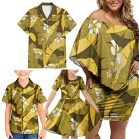 Yellow Banana Leaf Hawaii Family Matching Off Shoulder Short Dress and Hawaiian Shirt Lau Maia Plumeria Tropical Summer Vibes